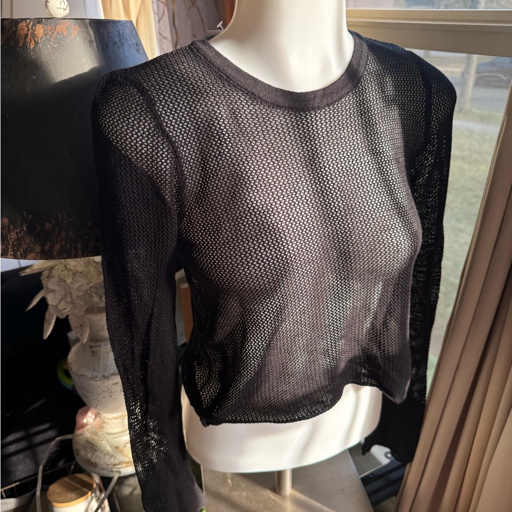 Black Mesh Long Sleeve Top summer - Picture 4 of 6